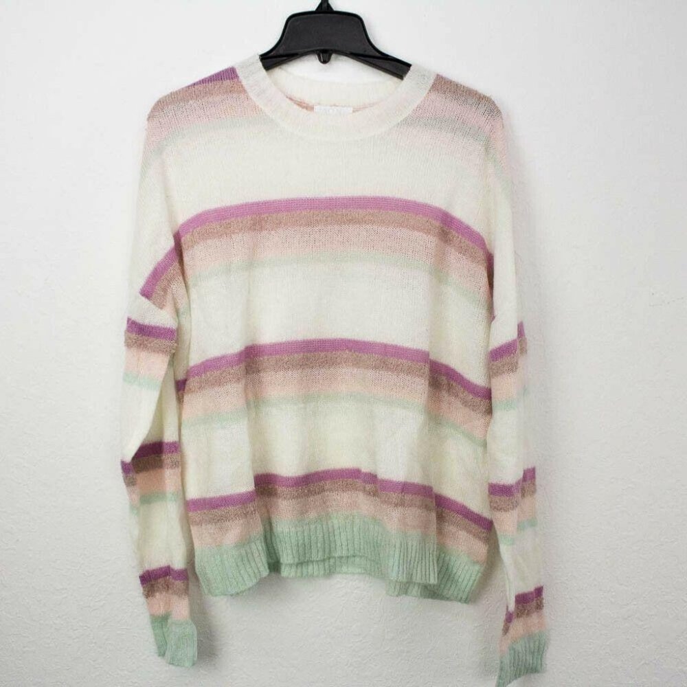 Abound Large Sweater Ivory Stripe Crew Neck Baggy